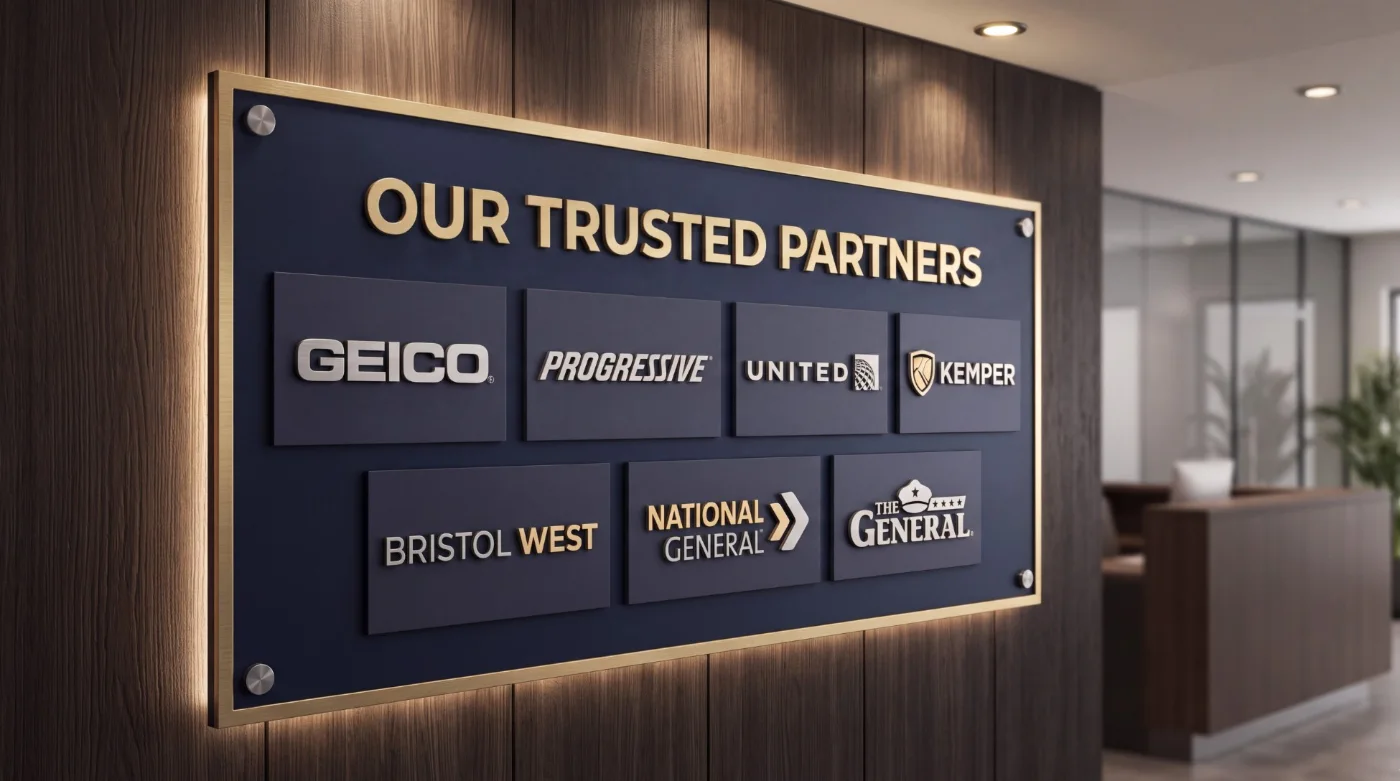Compañías con las que trabajamos: Geico, Progressive, United, Kemper, Bristol West, National General y The General